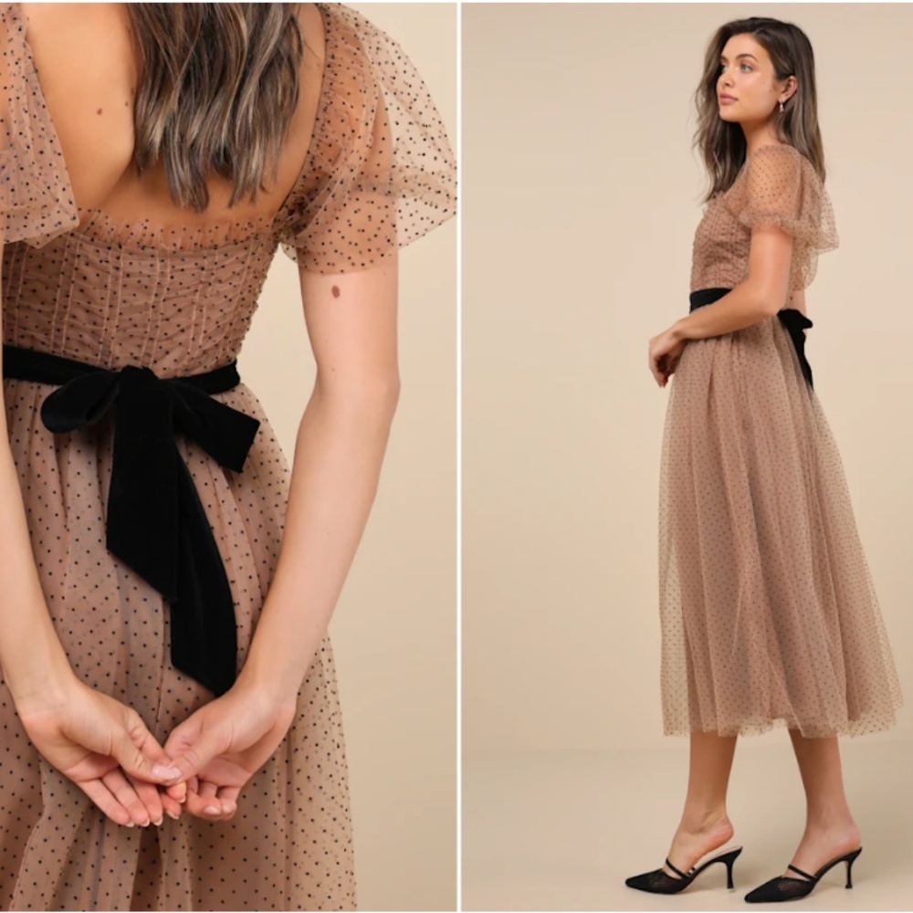 LULU's Sexy Wedding Elegant Boho Flowy Romantic Sweet Swiss Dot Tulle Chic Midi - Picture 7 of 8
